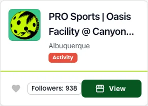A club card with the club's logo and name, a follower count, a heart icon and a View button