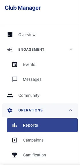 The Admin sidebar with the Operations section open and Reports highlighted