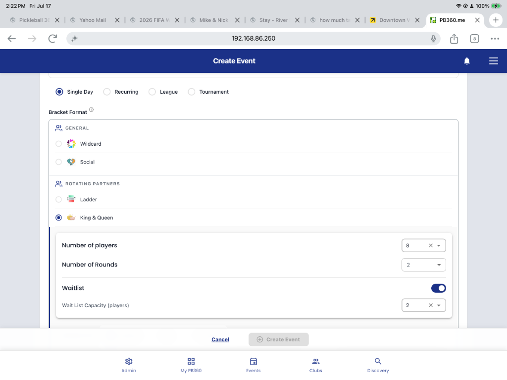 Create an event